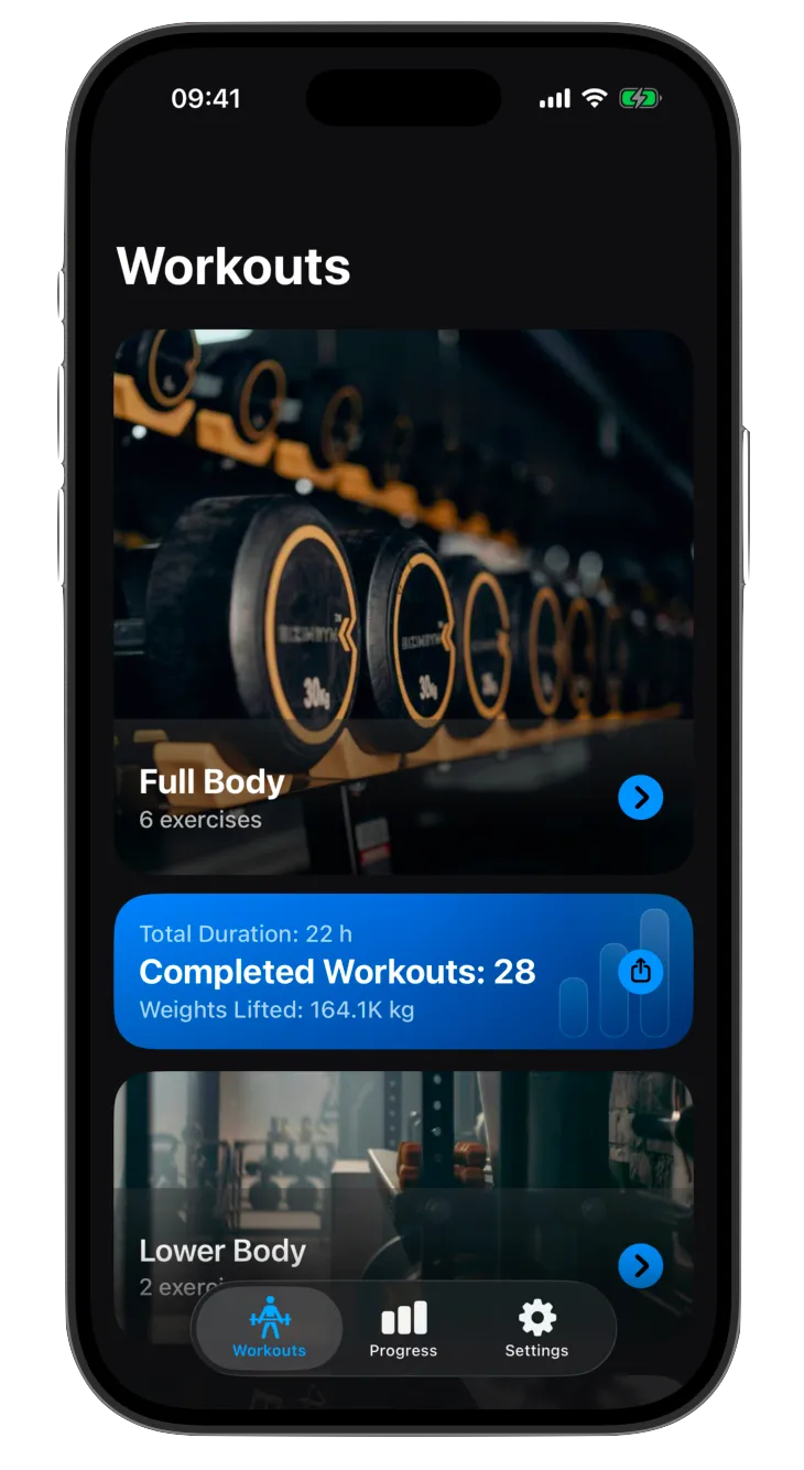 Weights workout routines in dark appearance